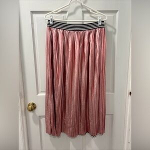 ASOS Women’s Metallic Pink Pleated Maxi/Midi Skirt Size 12 Pull On Elastic Waist